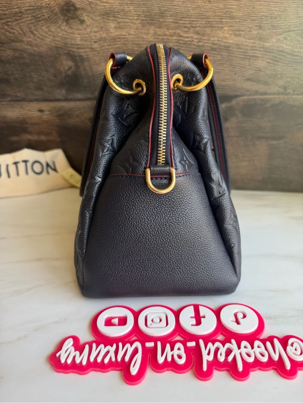 Authentic Louis Vuitton Ponthieu PM Navy & Red Empreinte Leather Handbag EUC